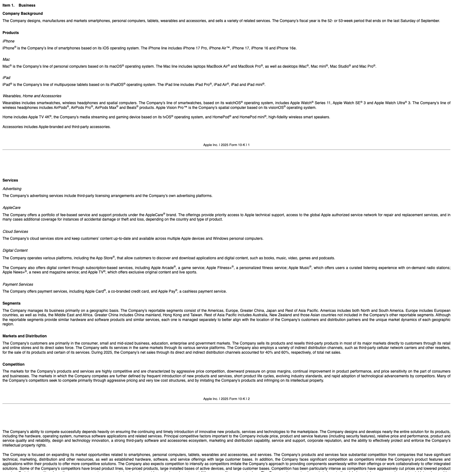 The start of the Business section inside Apple's annual report