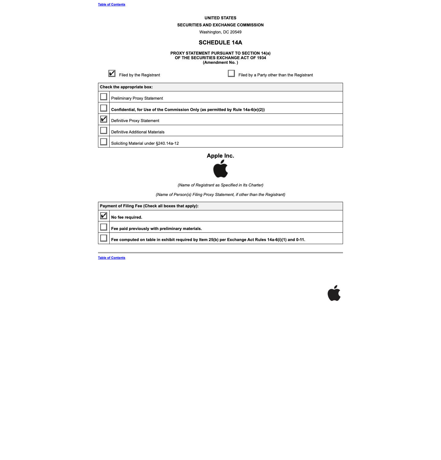 Summary table from Apple's DEF 14A proxy statement